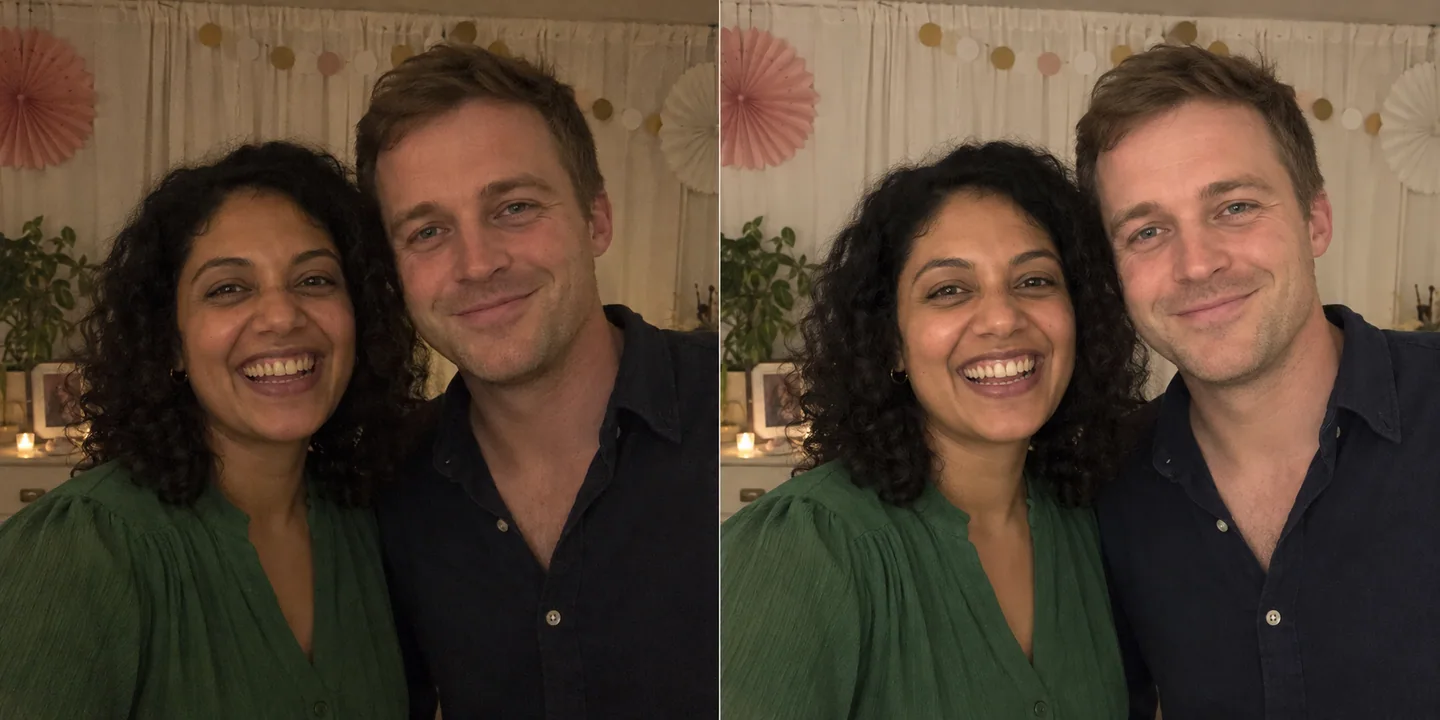 A comparison of a booth photo without and with a ring light
