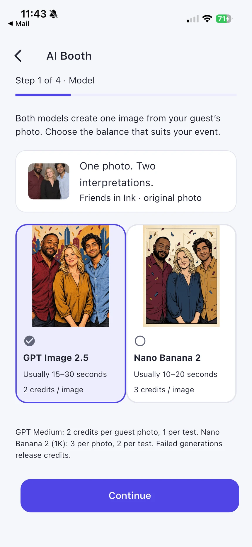 AI model choices and credit costs