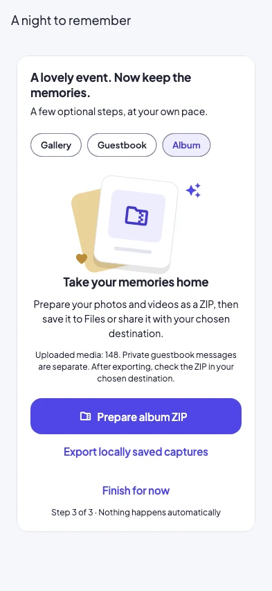 Album tools in the 2.1 finish-event flow
