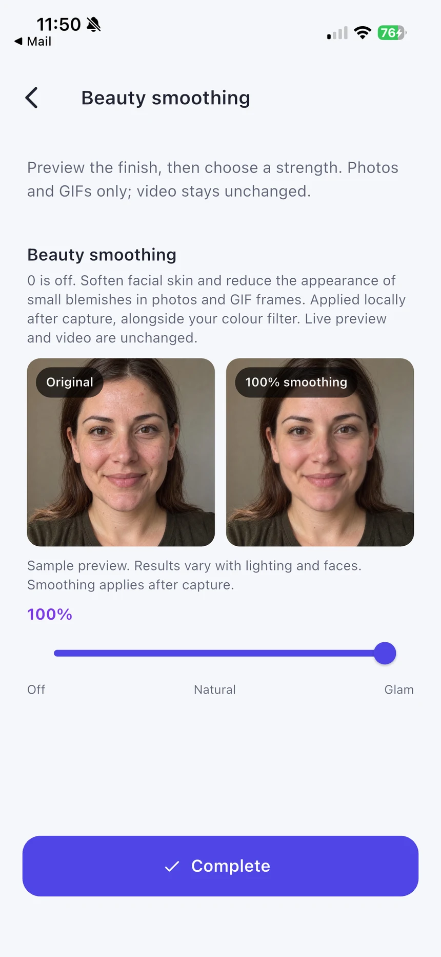 Beauty smoothing control