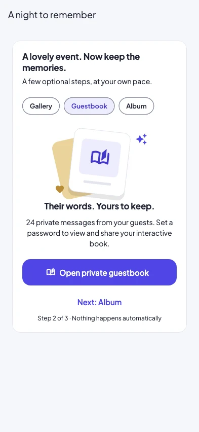 Guestbook tools in the 2.1 finish-event flow