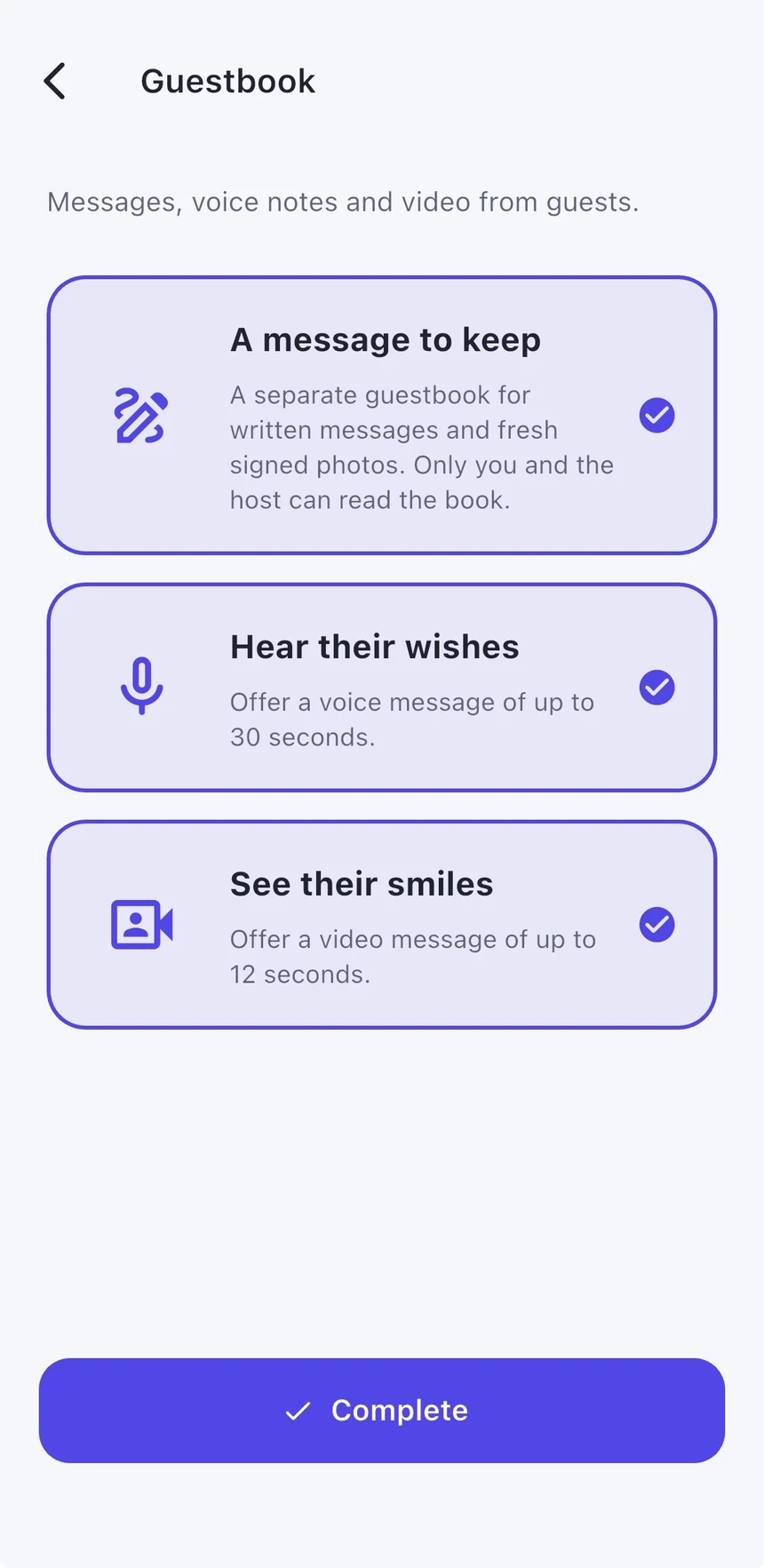Choose guestbook message types