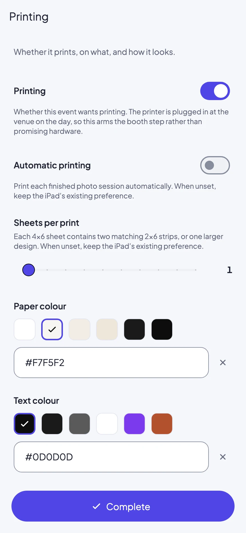 Enable printing and choose print options