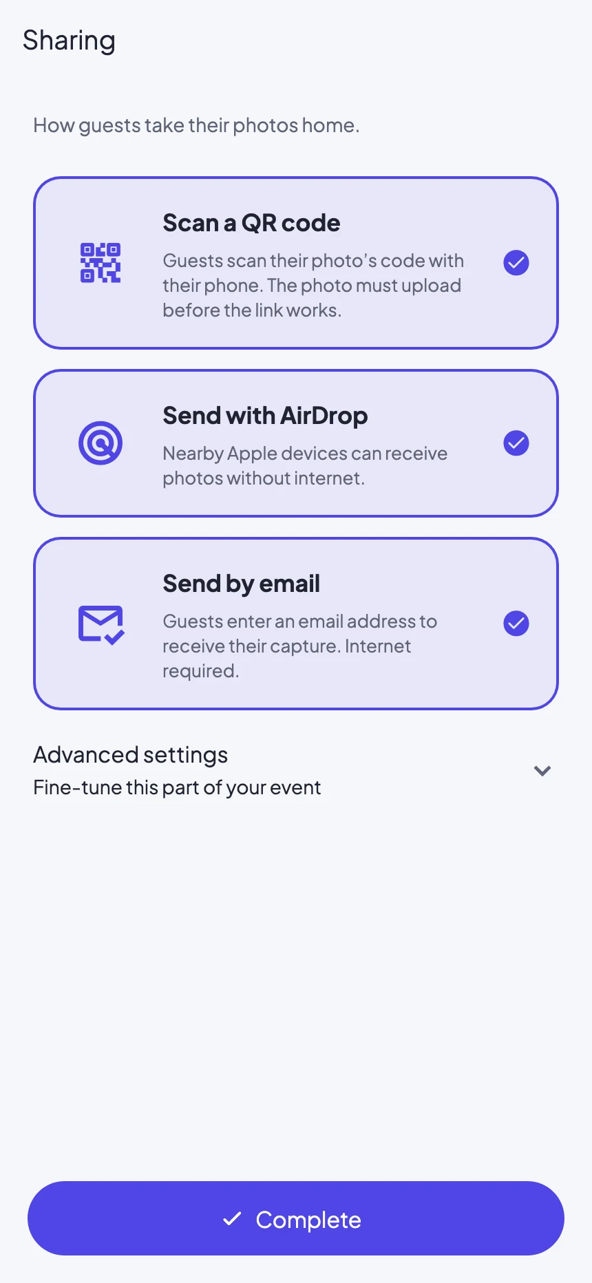 Choose guest sharing methods