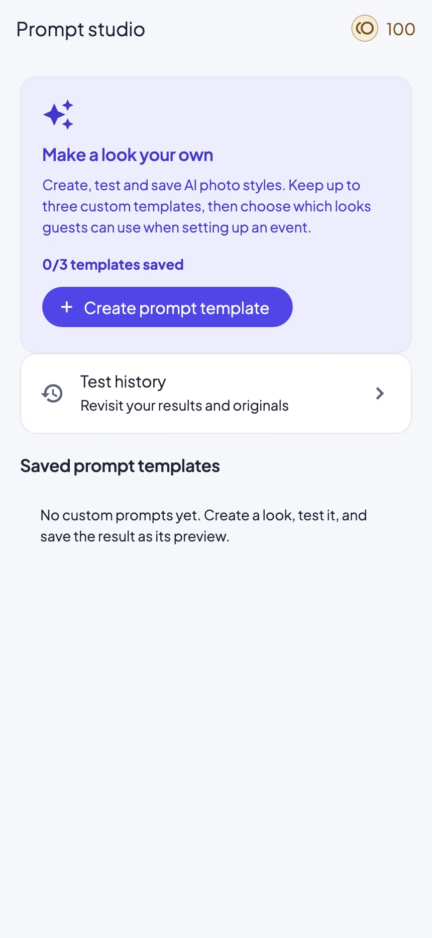 Prompt Studio with example credit balance