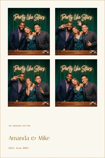 A personalised celebration photo print with three portraits